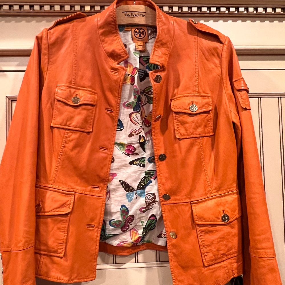 Tory Burch Orange Leather Utility Jacket